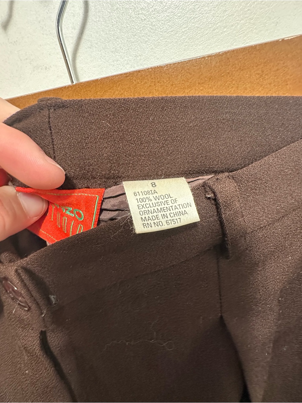 Vintage Kenzo Studio 100% Wool Brown High-Waisted Trouser Pants Size 8 - Picture 3 of 7